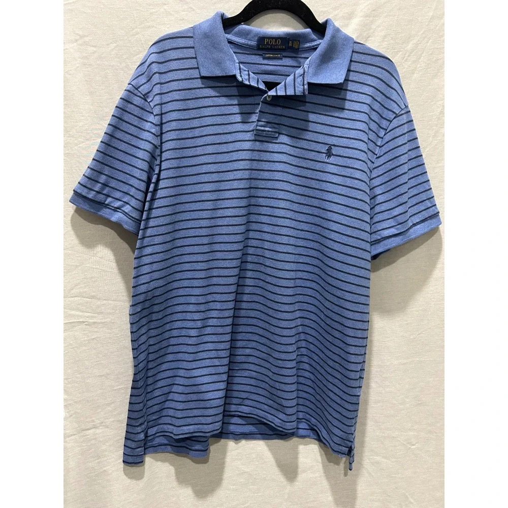 Polo‎ Ralph Lauren Men's XL Blue Striped Custom Slim Fit Polo Shirt